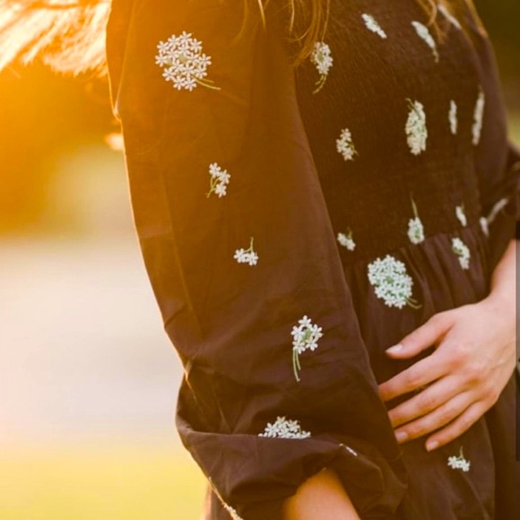 Another Girl Floral Embroidered Black Dress- size small (4) - Picture 2 of 8